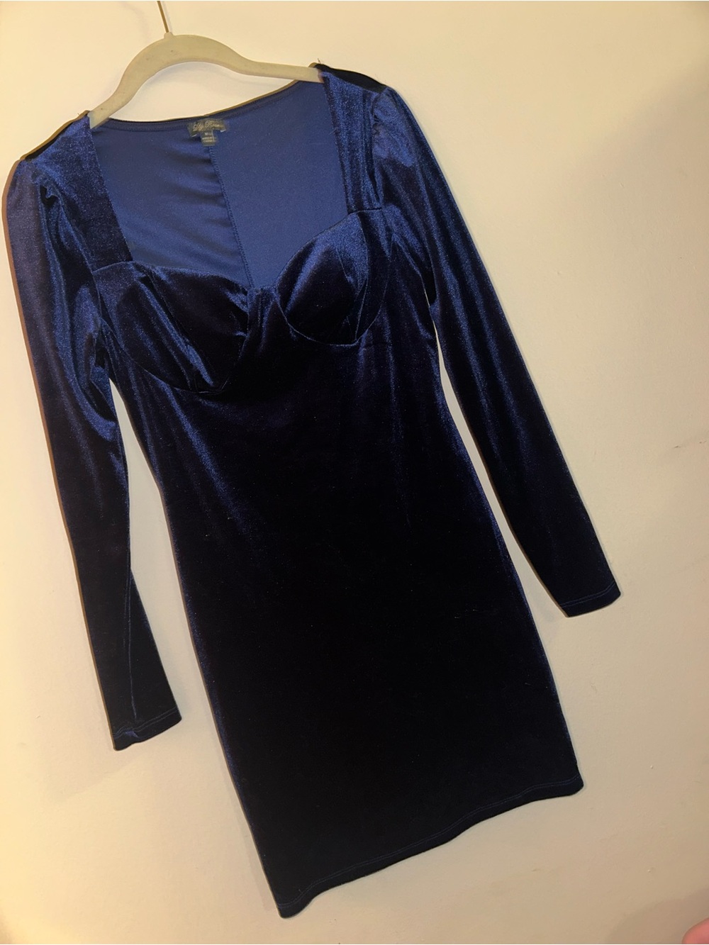Lily Rose Deep Navy Velvet Long-Sleeve Mini Dress
